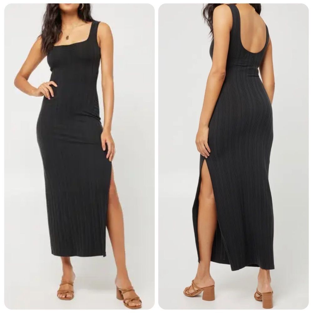 L*Space Celine Dress Ribbed Knit Sweetheart Neck Maxi Dress | Black | Large
